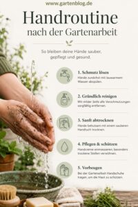 Verschmutzte Hände werden nach der Gartenarbeit gründlich mit Wasser gereinigt und gepflegt.