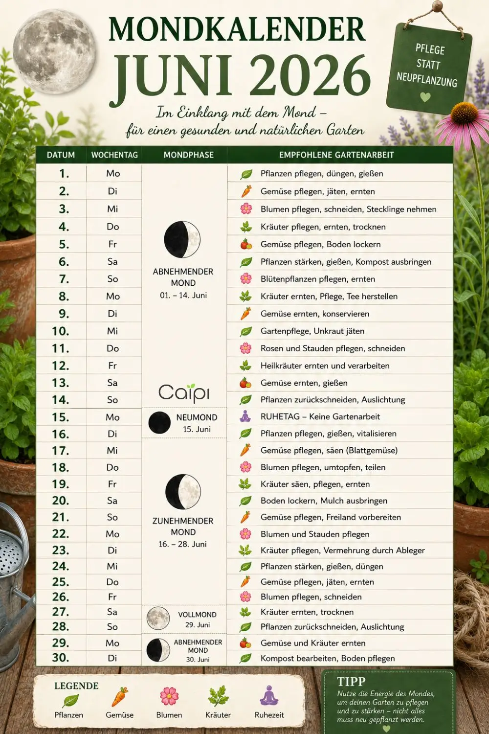 Gartenblog - Mondkalender Juni 2026: Alle Mondphasen im berblick